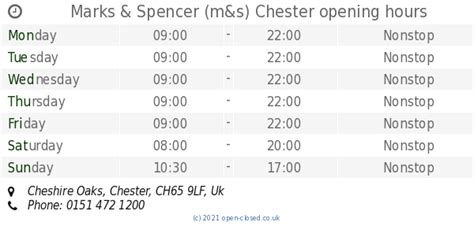 marks and spencer cheshire opening times.